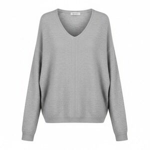 Nicole Miller New York 100% Cashmere V-Neck Sweater Gray Pointelle Detail Large